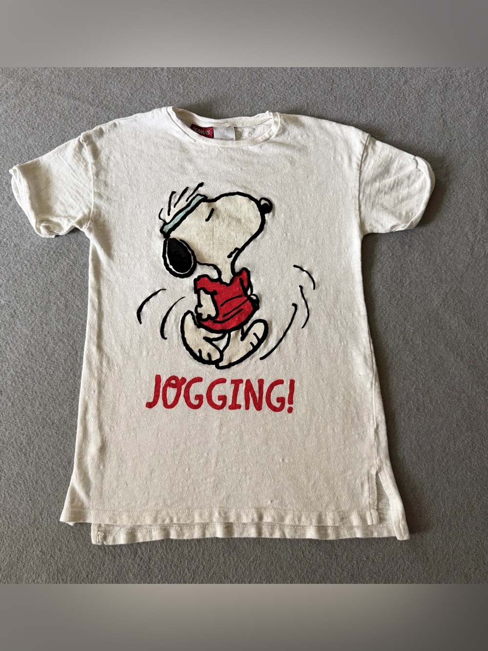Zara Peanuts Snoopy Jogging T Shirt Kids 128 White Running Graphic Tee Retro